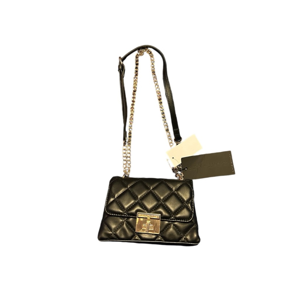 Kendall and Kylie Black Quilted Shoulder Bag with Gold Hardware NWT